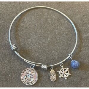 ALEX and ANI Anchor With Rope Charm Bangle Silver Tone Blue Sphere